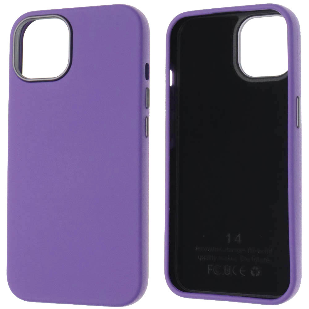 Чехол накладка для APPLE iPhone 14 (6.1"), силикон, пластик, текстура кожи, бархат, цвет сиреневый