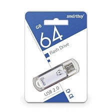 Флешка USB 2.0 64GB SMARTBUY V-Cut, цвет серебристый