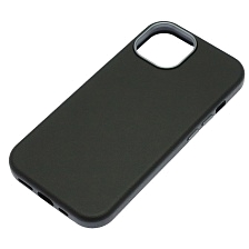 Чехол накладка VICTORIA для APPLE iPhone 15, силикон, пластик, текстура кожи, бархат, цвет черный