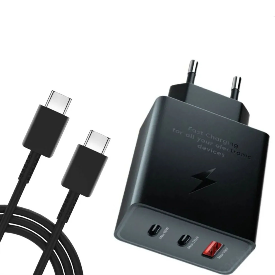 СЗУ (Сетевое зарядное устройство) EP-TA800 65W PD Adapter Trio с кабелем Type C на Type C, 1 Type C 25W, 1 Type C 65W, 1 USB 15W, длина 1 метр, цвет черный