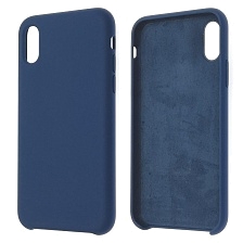 Чехол накладка Silicon Case для APPLE iPhone X, iPhone XS, силикон, бархат, цвет темно синий.