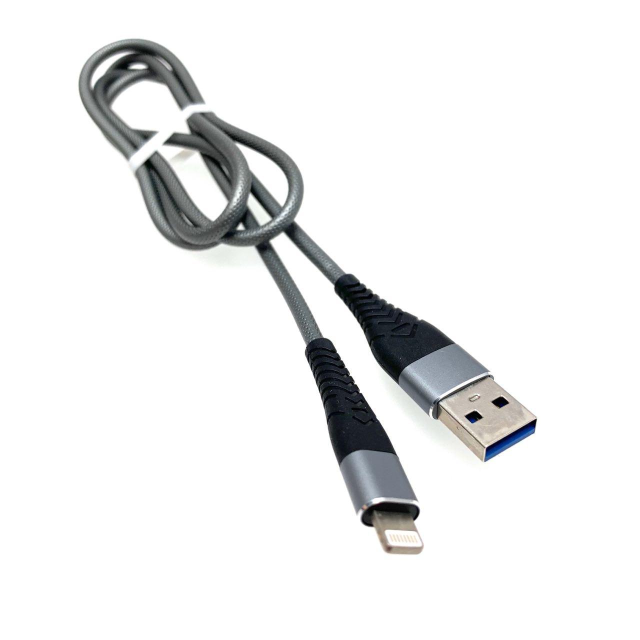 USB Дата-кабель "R18" APPLE Lightning 8-pin силиконовый эластичный, морозоустойчивый, 1 метр серебристого цвета, синие контакты.