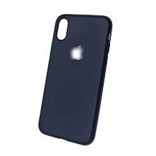 Чехол накладка Soft Touch для APPLE iPhone X, пластик, вырез под логотип, цвет синий.