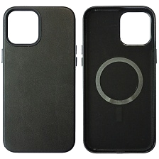 Чехол накладка Leather Case с поддержкой MagSafe для APPLE iPhone 12 Pro Max, силикон, бархат, экокожа, цвет черный