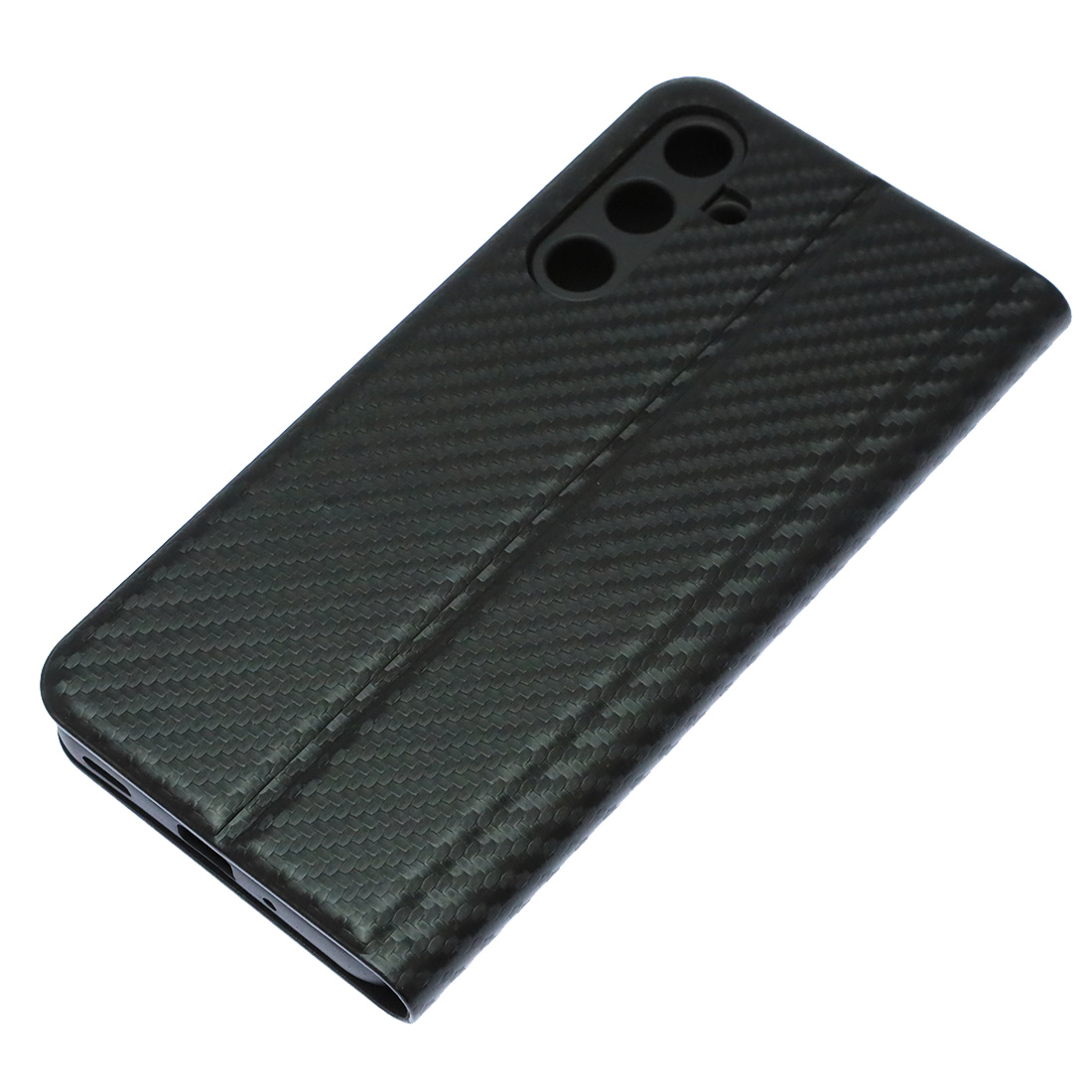 Чехол книжка CHESS для SAMSUNG Galaxy A16, текстура карбон, визитница, цвет черный