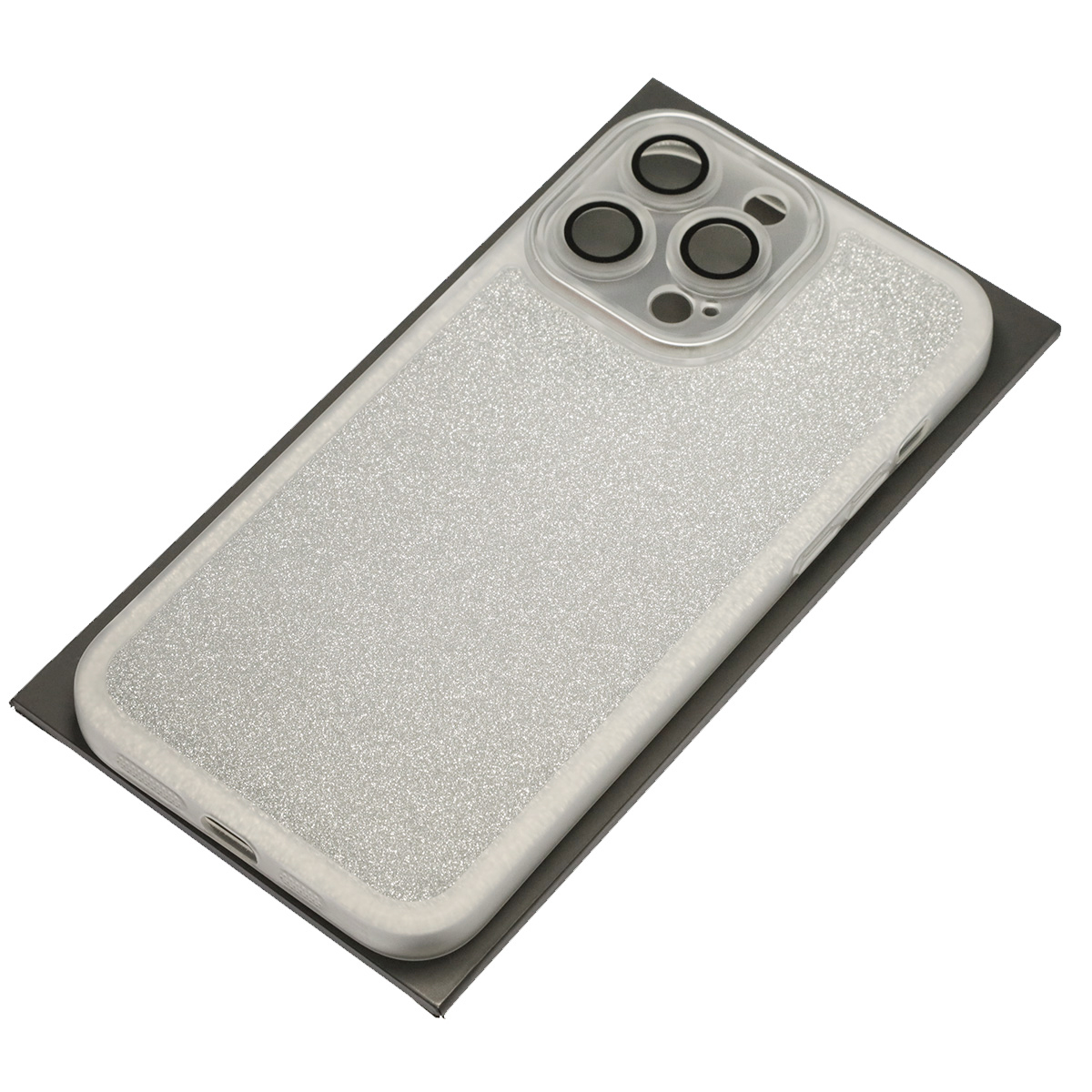 Чехол накладка Shine для APPLE iPhone 14 Pro Max, силикон, блестки, защита камеры, цвет серебристый
