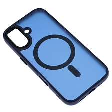 Чехол накладка FASHION CASE для APPLE iPhone 16, с поддержкой MagSafe, пластик матовый прозрачный, защита камеры, цвет окантовки синий