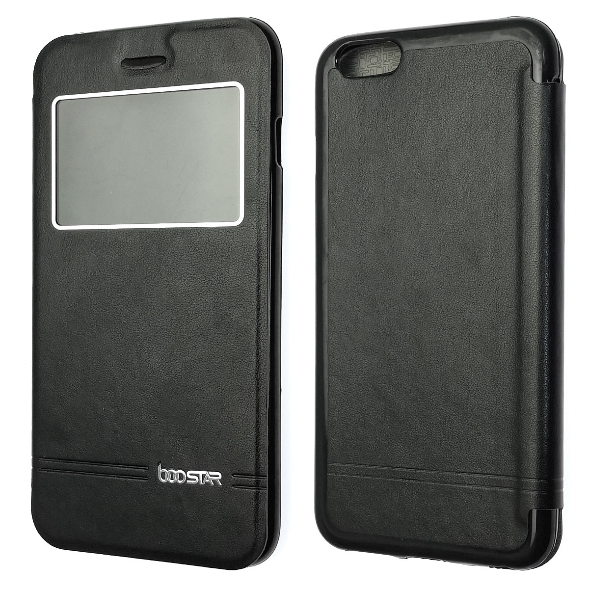 Чехол книжка BOOSTAR для APPLE iPhone 6 Plus, экокожа, окошко, цвет черный. Чехол книжка BOOSTAR для APPLE iPhone 6 Plus, экокожа, окошко, цвет черный.