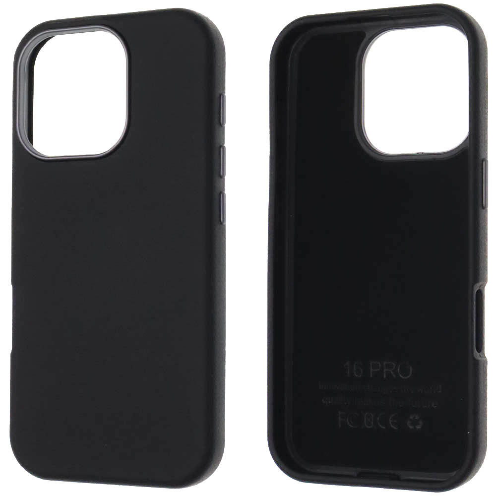 Чехол накладка для APPLE iPhone 16 Pro (6.3"), силикон, пластик, текстура кожи, бархат, цвет черный
