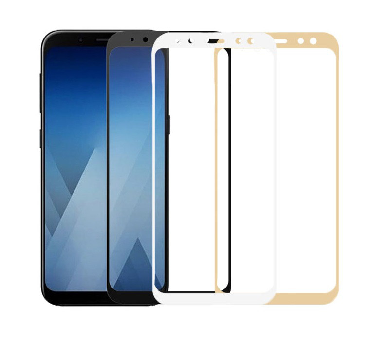 Защитное стекло 2D Full glass для Samsung A8-plus 2018/A7 2018/A730F /тех.пак/ белый.