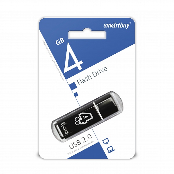 Флешка USB 4GB SMARTBUY Glossy, цвет черный