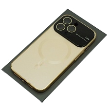 Чехол накладка AUTO FOCUS с поддержкой MagSafe для APPLE iPhone 13 Pro (6.1"), силикон, стекло, защита камеры, цвет золотистый
