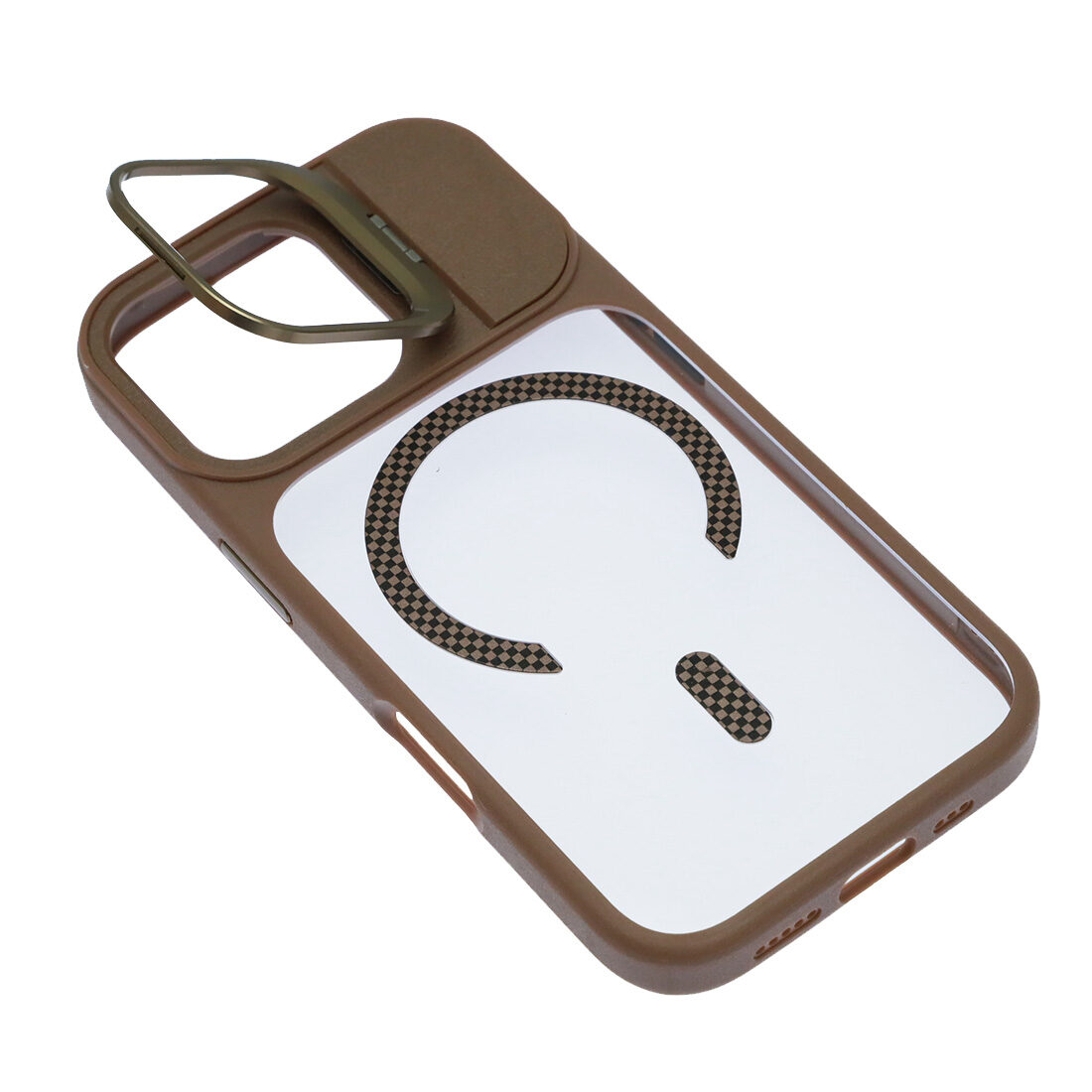 Чехол накладка Cabbeen с поддержкой MagSafe для APPLE iPhone 16, подставка, цвет прозрачно коричневый