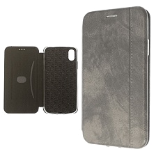 Чехол книжка VINTAGE LiNE для APPLE iPhone XR, экокожа, цвет серый.