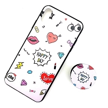 Чехол накладка для APPLE iPhone XS MAX, силикон, с поп сокетом, рисунок Happy Day.