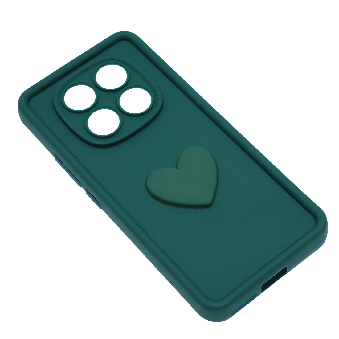 Чехол накладка для XIAOMI REDMI NOTE 14 Pro, силикон, 3D сердце, защита камеры, бортики, цвет темно зеленый
