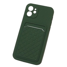 Чехол накладка CARD CASE для APPLE iPhone 12 (6.1"), силикон, отдел для карт, цвет темно зеленый