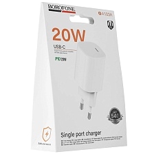 СЗУ (Сетевое зарядное устройство) BOROFONE BA103A, 20W, 1 USB Type C, цвет белый