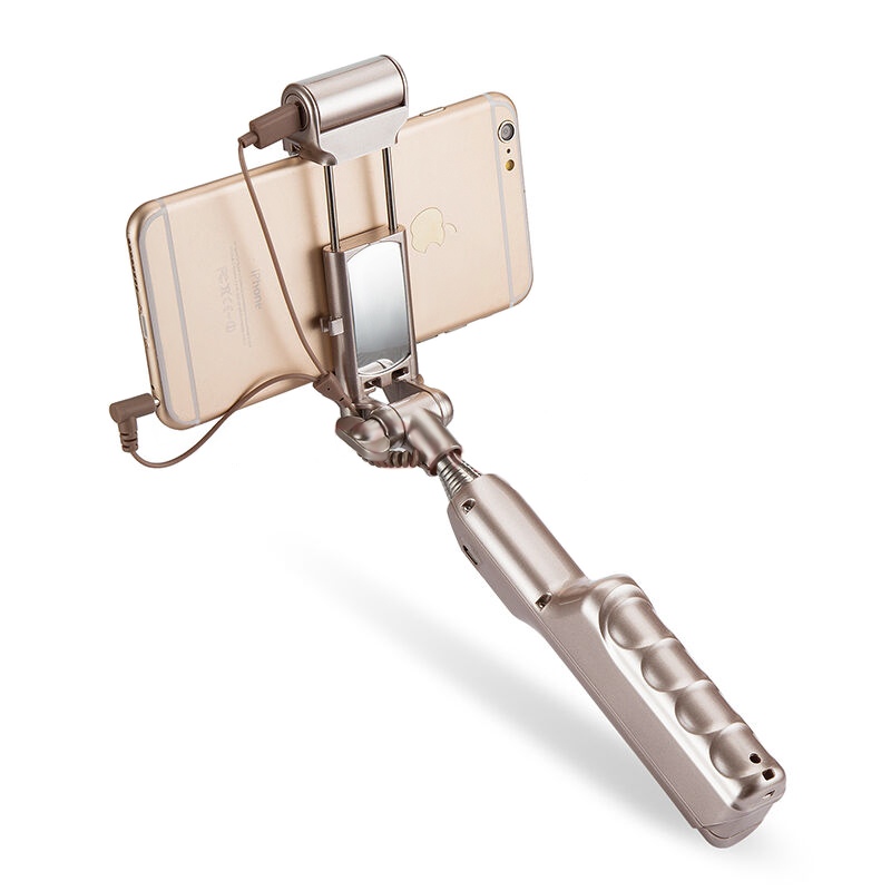 Проводной монопод с зеркальцем и подсветкой ADYSS A6 Bluetooth 3.0 Selfie Stick Camera Shutter GOLD.