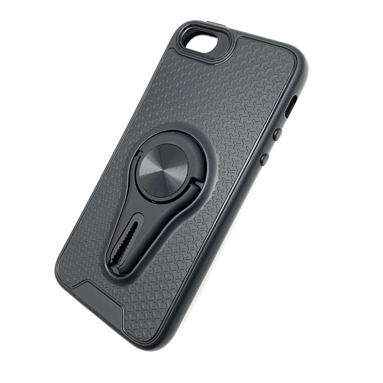 Чехол накладка FC для APPLE iPhone 5, 5S, SE, силикон, кольцо держатель, цвет черный.