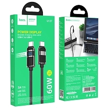 Кабель HOCO U137 Line USB Type C на USB Type C, 3A, 60W, LED дисплей, длина 1.2 метра, цвет черный