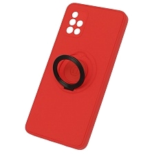 Чехол накладка для SAMSUNG Galaxy A51 4G (SM-A515), силикон, с черным кольцом держателем, цвет красный