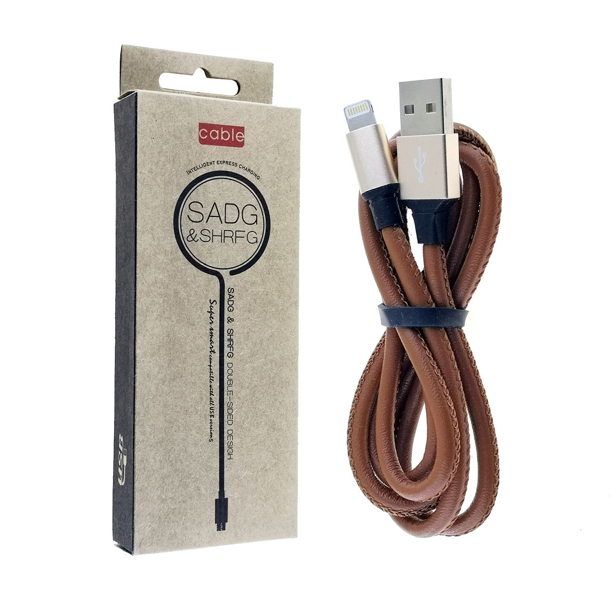 USB Дата-кабель APPLE lightning 8-pin, длина 1 метр, армирование эко-кожей, цвет коричневый.