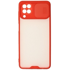 Чехол накладка LIFE TIME для SAMSUNG Galaxy A12 (SM-A125), M12 (SM-M127F), силикон, пластик, матовый, со шторкой для защиты задней камеры, цвет окантовки красный
