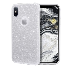 Чехол накладка Shine для APPLE iPhone XS MAX, силикон, блестки, цвет серебристый