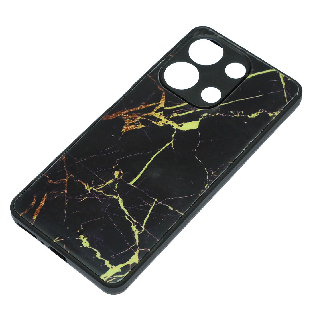 Чехол накладка для XIAOMI Redmi Note 13 4G, защита камеры, пластик, силикон, рисунок черно желтый