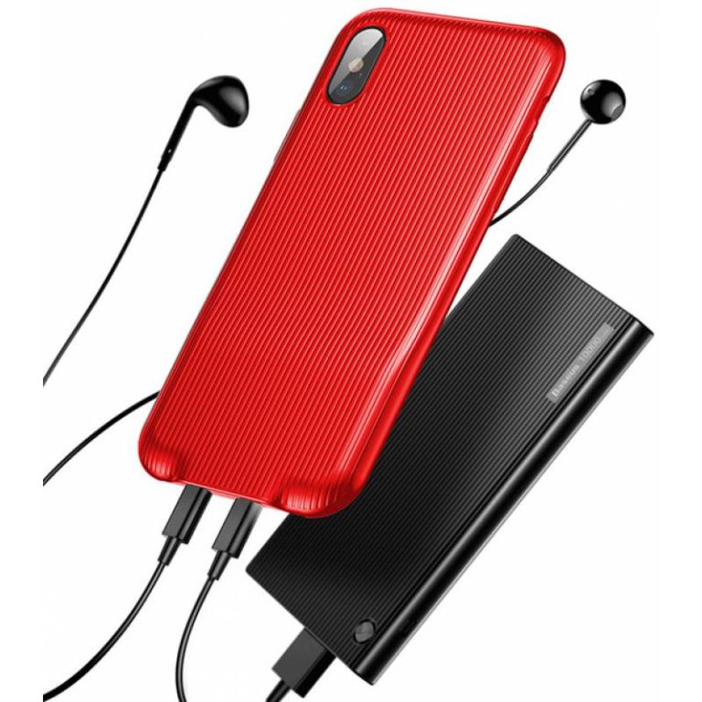 Чехол накладка Baseus для APPLE iPhone X, Audio, 2 кабеля lightning, цвет красный.
