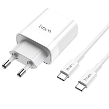 СЗУ (Сетевое зарядное устройство) HOCO C80A Rapido с кабелем USB Type C на USB Type C, 20W, 1 USB Type C, 1 USB, QC3.0, PD20W, длина 1 метр, цвет белый