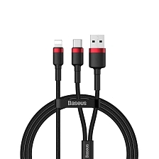 Кабель Baseus 2 in 1 USB, USB Type C на APPLE Lightning 8 pin, 18W, 2.4А, длина 1.2 метра, цвет черно красный