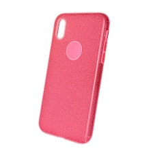 Чехол накладка для APPLE iPhone X, силикон, блестки, цвет розовое золото.