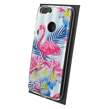 Чехол накладка для HUAWEI Honor 9 Lite, Honor 7S, P Smart, силикон, глянцевый, блестки, рисунок Фламинго Цветы