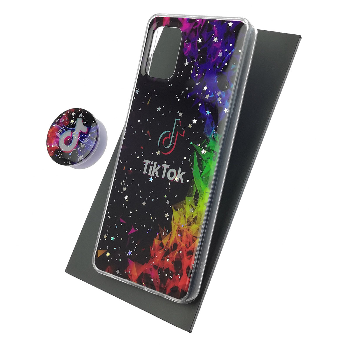 Чехол накладка для SAMSUNG Galaxy A31 (SM-A315), силикон, фактурный глянец, с поп сокетом, рисунок Tik Tok