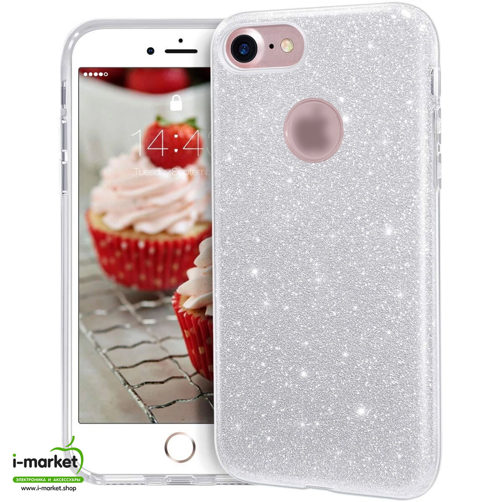 Чехол накладка Shine для APPLE iPhone 6 Plus, 6S Plus, силикон, блестки, цвет серебристый
