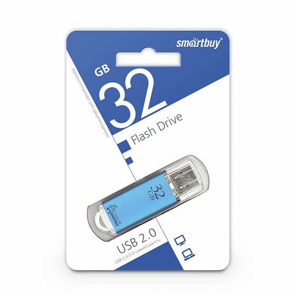 Флешка USB 2.0 32GB SMARTBUY V-Cut, цвет синий