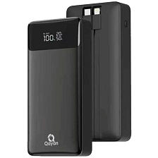 Внешний портативный аккумулятор, Power Bank QAYAN QPB-148 со встроенными кабелями USB Type C, Lightning 8 pin, 10000 mAh, 22.5W, LED дисплей, цвет черный