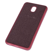 Чехол накладка для SAMSUNG Galaxy J7 2018, силикон, ткань, цвет бордовый