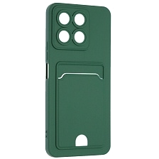 Чехол накладка BUTTON для Honor X8a, защита камеры, силикон, отдел для карт, цвет темно зеленый