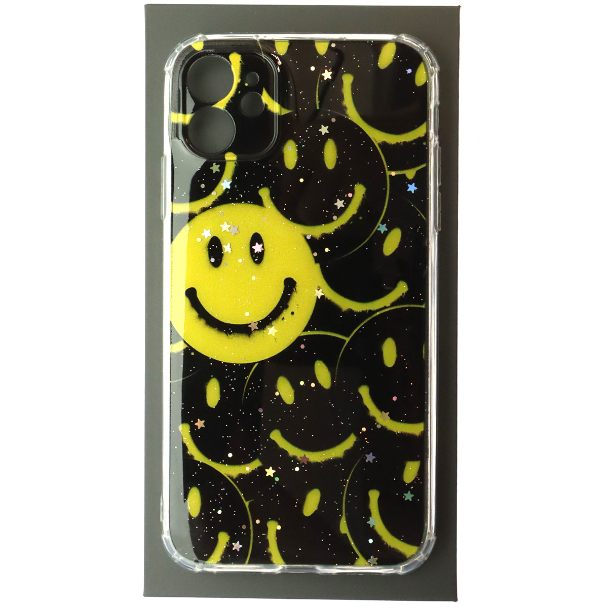 Чехол накладка для APPLE iPhone 11, силикон, глянцевый, блестки, рисунок Смайлики