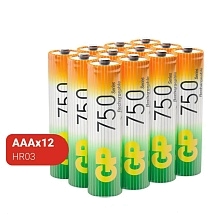 Аккумулятор перезаряжаемый GP HR03 AAA Shrink 12 NI-MH 750mAh, тип мизинчиковый