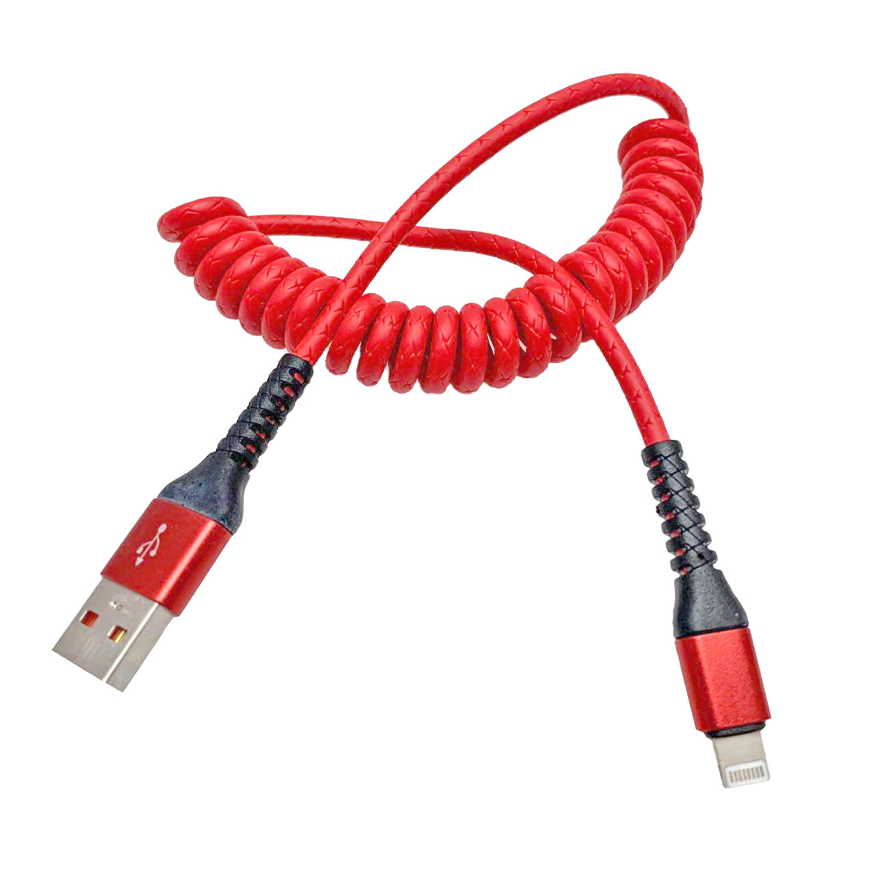 USB Дата-кабель "XB X13" APPLE USB Lightning 8-pin силиконовый 1 метр, витой, цвет красный, оранжевые контакты.
