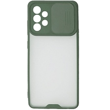 Чехол накладка LIFE TIME для SAMSUNG Galaxy A52 (SM-A525), силикон, пластик, матовый, со шторкой для защиты задней камеры, цвет окантовки хвойный