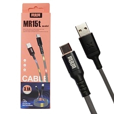 Кабель MRM MR15t USB Type C, 3.1A, длина 1 метр, светящийся под музыку, цвет серый Кабель MRM MR15t USB Type C, 3.1A, длина 1 метр, светящийся под музыку, цвет серый