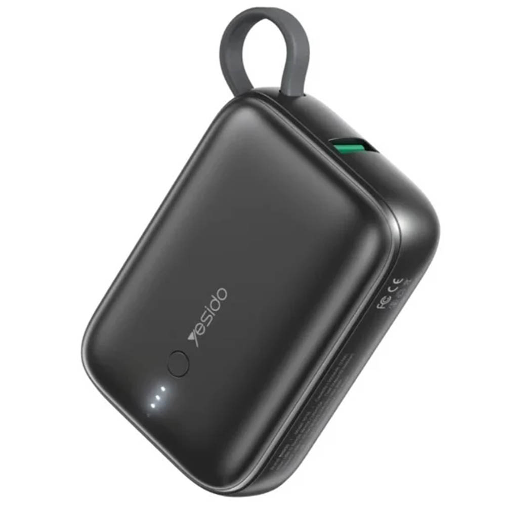 Внешний портативный аккумулятор, Power Bank YESIDO YP18 со встроенным кабелем USB Type C, 10000 mAh, 22.5W , LED дисплей, цвет черный