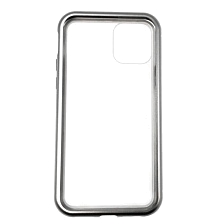 Чехол магнитный для APPLE iPhone 11 2019, закаленное стекло, металл, цвет серебристо прозрачный.