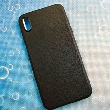 Чехол накладка для Apple iPhone XS MAX, силикон, под кожу с вырезом, цвет черный.