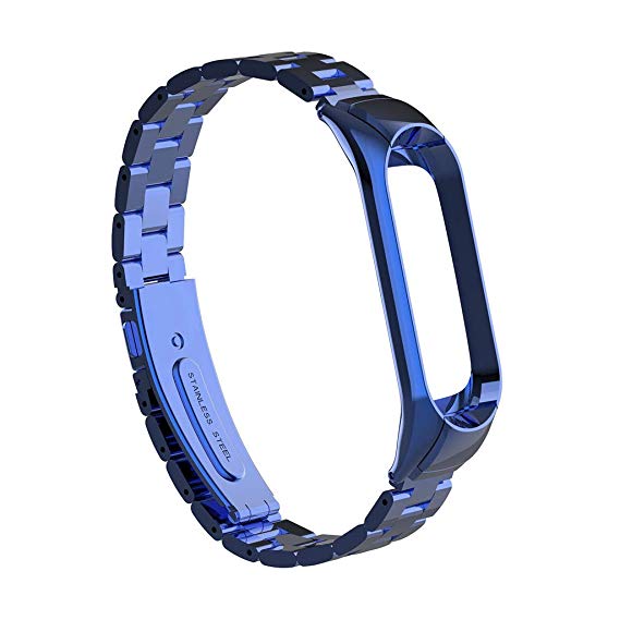 Блочный браслет для фитнес трекера Mi 3 Band металлический, цвет синий.